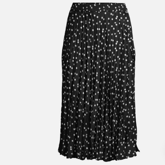 Pleated/plisse polka dot midi tea length comfy crinkle skirt - Picture 1 of 4